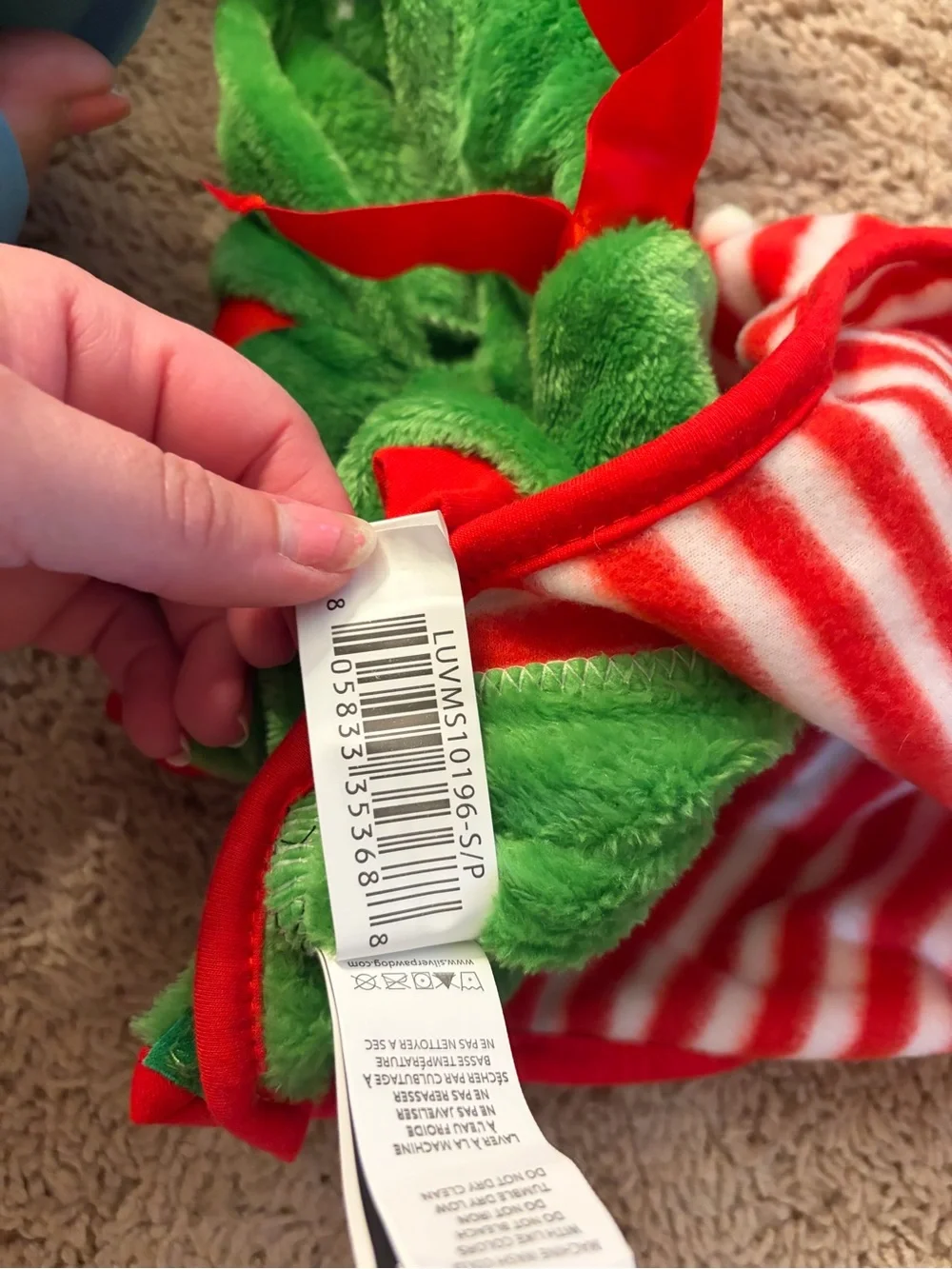 Holiday Elf Dog Costume in Green and Red Stripes